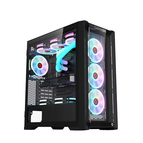 GAMEON Vortex Midnight Series Mid Tower PC Gaming Case, ARGB+PWM Lighting, 0.8mm Tempered Glass, Pre-installed 4 RGB Fans Computer case, Dust Filters, Wide Motherboard Compatibility, Black