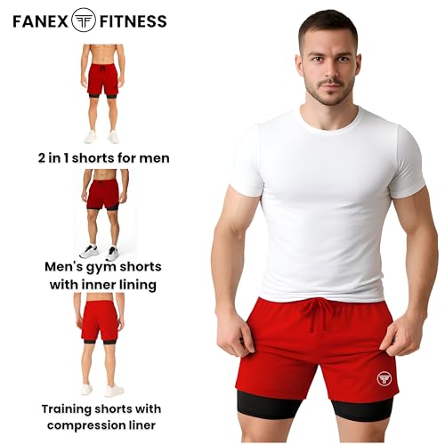 Image of Men's 2 in 1 Active Dual Shorts with Inner Tights Layer & Compression Liner, Double Layer Athletic Short for Running, Gym & Sports