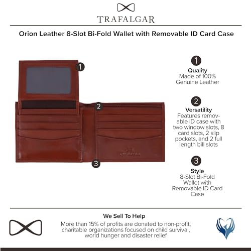 Trafalgar Men's Orion Leather 8-Slot Bi-Fold Wallet with Removable ID Card Case, Tan2