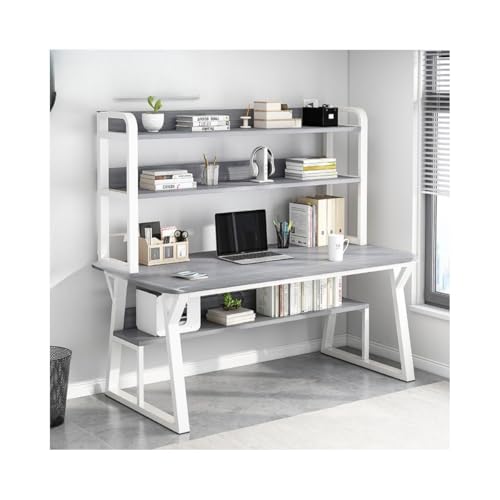 【Woxiro】T 型テーブル脚多機能デスク 4 段収納スペース・棚付き オフィス・勉強・ゲーミング用 PC 対応 使いやすい 多用途 日常使用(120*60cm,グレー)