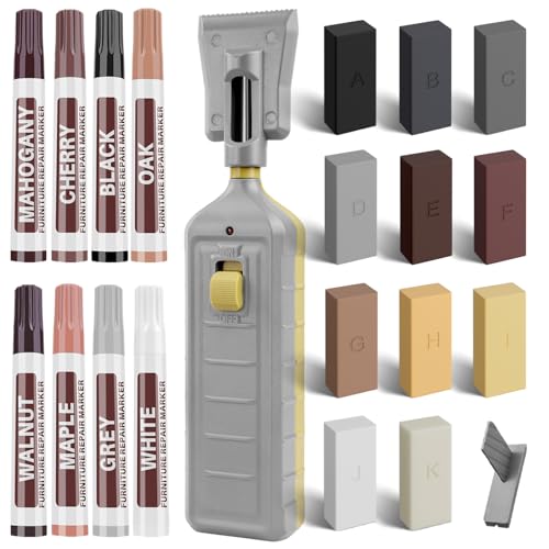 Laminate Floor Repair Kit, Wood Furniture Repair Kit with 11 Colors Hardwood Floor Wax and 8 Colors Furniture Markers, Vinyl Linoleum Floor Repair kit Covers Scratches, Stains, Hole, Cracks