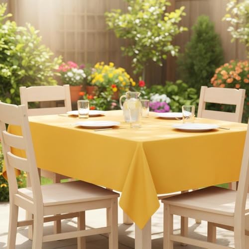 Image of sancua Square Tablecloth - 60 x 60 Inch - Stain and Wrinkle Resistant Washable Polyester Table Cloth, Decorative Fabric Table Cover for Dining Tables, Buffet Parties and Camping, Yellow
