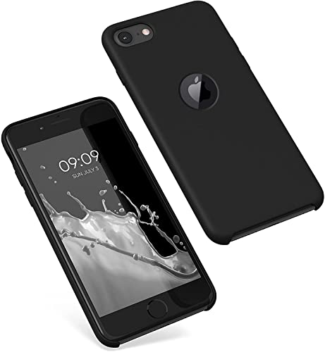 Image of VONZEE Liquid Silicone Soft Back Cover for iPhone 7 Case, Shockproof Slim Camera & Full Body Protection Non Yellowing Cover with Microfiber Lining & Logo Cut (4.7 Inch) -Black