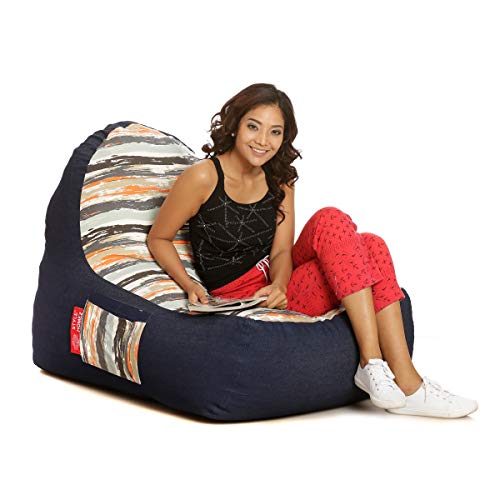 Image of Style Homez Urban Design Denim Canvas Stripes Printed Bean Bag XXL Size Filled with Beans Fillers