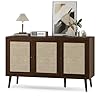 Farini Sideboard Buffet Cabinet Storage Cabinet with Rattan Doors Modern Console Cabinet for Kitchen Living Room and Dining RoomWalnut Small Size