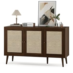Farini Sideboard Buffet Cabinet Storage Cabinet with Rattan Doors Modern Console Cabinet for Kitchen Living Room and Dining RoomWalnut Small Size