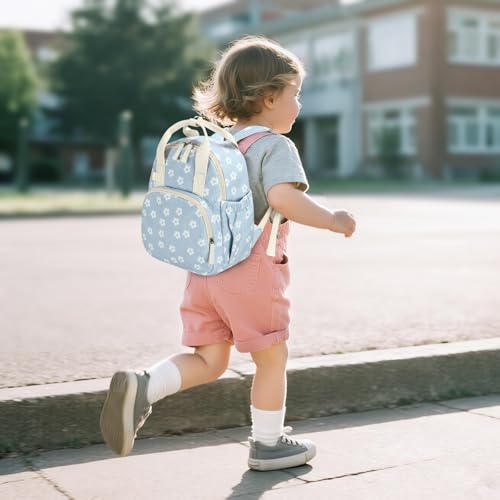 Image of Bluboon Toddler Backpack for Girls Boys 2-4 Cute 12 inch Preschool Kindergarten Backpacks Kids Daycare Bags School Travel (White Flower-Blue, Age 2-4 (12 inch H not Fit A4 Folder))