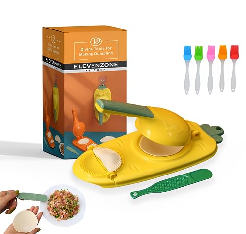 Maquina de Pasta para Empanadillas Dumplings Raviolis y Gyozas, Molde 4 en 1 ligero y facil de usar.(Amarillo)