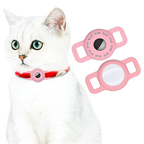 AirTag Funda de Silicona para Collar de Mascota, Buscador de GPS AirTag portátil Ajustable para Collar de Perro y Gato 2 uds (Rosa) Cover