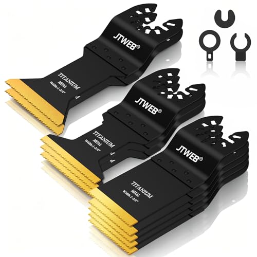 JTWEB Titanium Oscillating Tool Blade 10PCS Oscillating Saw Blades Metal Cutting Multi Tool Blades Kits Wood and Metal Nails Plastic Multitool Blades for Milwaukee Bosch Dremel Rockwell