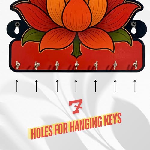 Image of Beautiful Flower MDF Key Holder - Decorative Modern Wall Art for Home || Elegant Key Organizer for Bedroom, Living Room, Guest Room & Dining Area ||