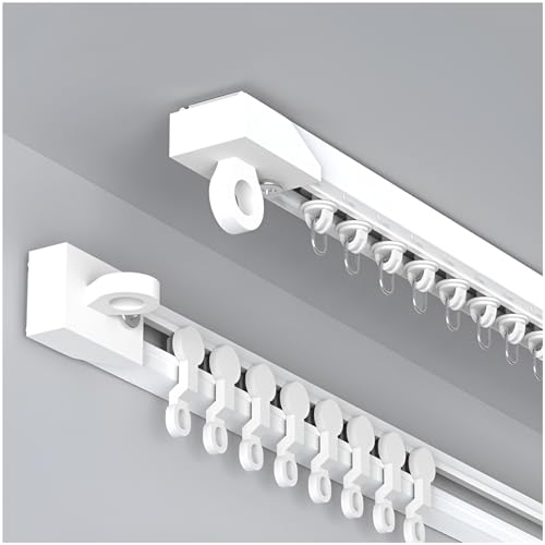 Adhesive Curtain Track System – Ceiling or Wall Mount Sliding Rail with Silent Rollers No Drilling Required Easy Installation for Home Decor