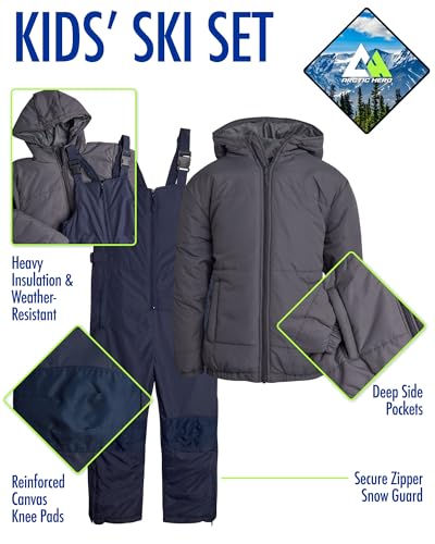 Kids' Ski Set – 2 Piece Unisex Boys' and Girls' Insulated Waterproof Snow Bib with Hooded Jacket (4-18)2
