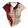 Halloween Costume Cosplay Women's T-Shirt with Neck and Short Sleeves Halloween Letter Print, Wine Red, 4XL #1