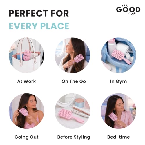 Image of Feel Good Club Paddle Hair Brush | Strong & Flexible Nylon Bristles for Detangling, Frizz-Control & Styling | Gentle On Hair and Scalp