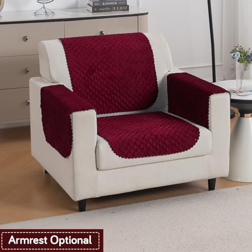 Image of HOKIPO Quilted Sofa Cover for 1 Seater for Seat & Back, 'Quilt Classic' Maroon (IN-925-MRN*2)