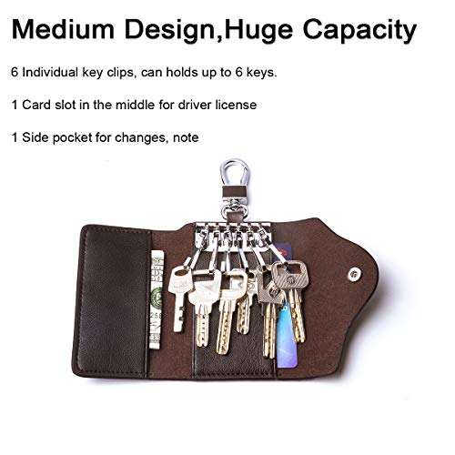 Leather Car Keychain Wallet Bag Case For Key Chains Holder, Mens Genuine Leather Car Key Case Card Id Holder Wallet Keyring Keychain #TOP1
