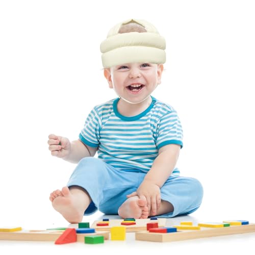 Image of Baby Head Protector Baby Helmet for Crawling Walking, No Bumps Safety Head Adjustable Protective Cap for Walking, Playing (Beige)
