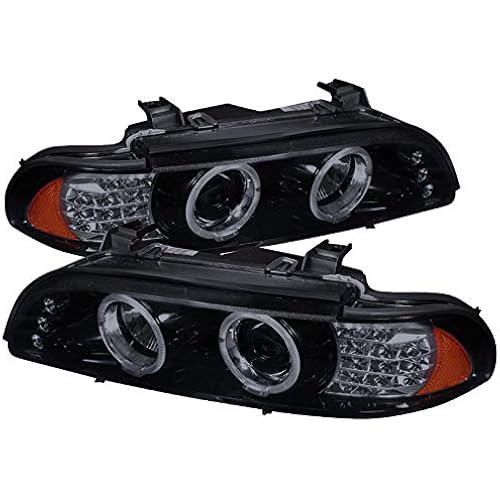 Carpartsinnovate Compatible with 2001-2003 Glossy Black Tinted LED Halo Projector Headlights