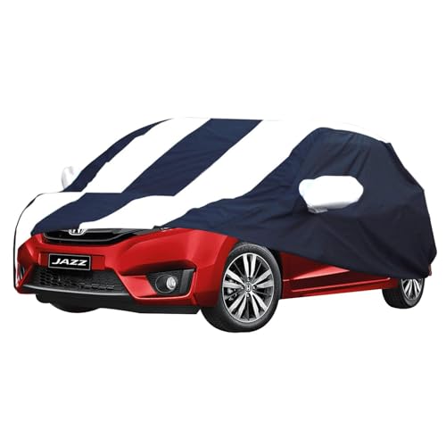 Image of Allextreme NZV5005 Car Body Cover Compatible with New Jazz Custom Fit Dustproof UV Heat Resistant Indoor Outdoor Body Protection (Navy Blue & White with Mirror)