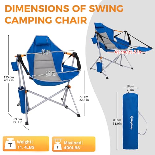 KingCamp Hammock Chair with Footrest, Swinging Portable Folding Camping Chairs for Adults Heavy Duty Foldable Oversized Rocker with Cup Holder Pillow for Outdoor Beach Patio Sport Lawn