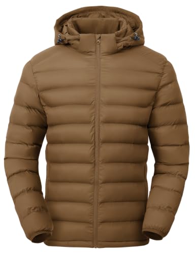 Image of TBMPOY Men's Lightweight Puffer Jackets Detachable Hood Water-Resistant Casual Winter Coat Hooded Insulated for Travel Ski
