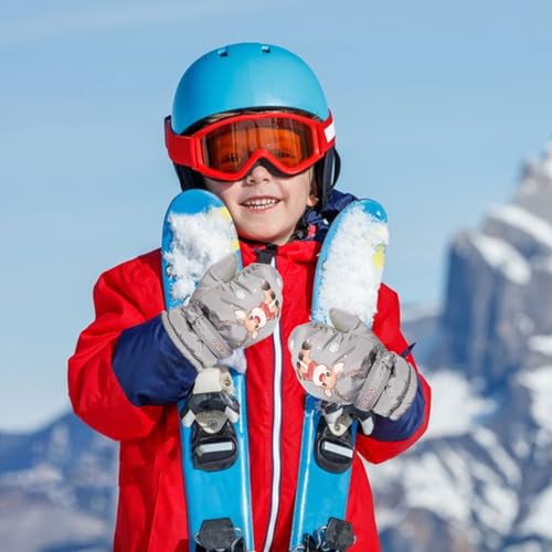 Fausthandschuhe Kinder Fleece Wasserdicht Warm Thermohandschuhe Winterhandschuhe Schneehandschuhe Ski Handschuhe (Grau, M 5-9 Jahre)