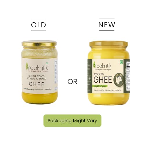 Image of Praakritik Natural A2 Desi Gir Cow Ghee 1L - 100% Pure- Prepared by Traditional Bilona Method - Vedic Cultured Grassfed - Vegetarian GMO Free Lactose Free - 1 Ltr