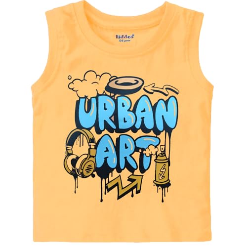 Image of kiddeo Boys Regular Fit 100% Cotton Sleeveless Roundneck T Shirt Combo (Pack of 5)