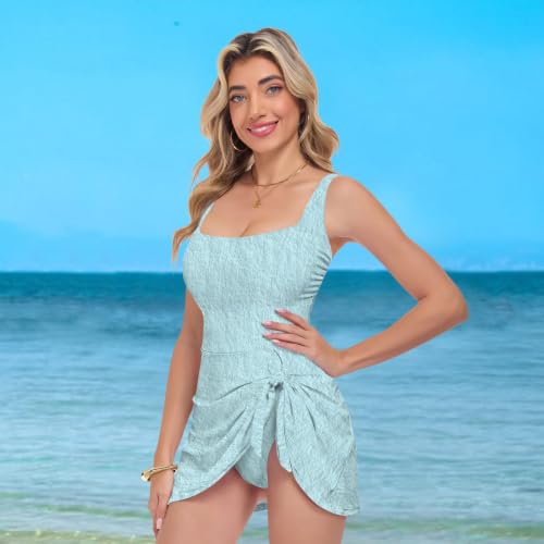 Traje de baño para mujer de color liso azul claro playero 7