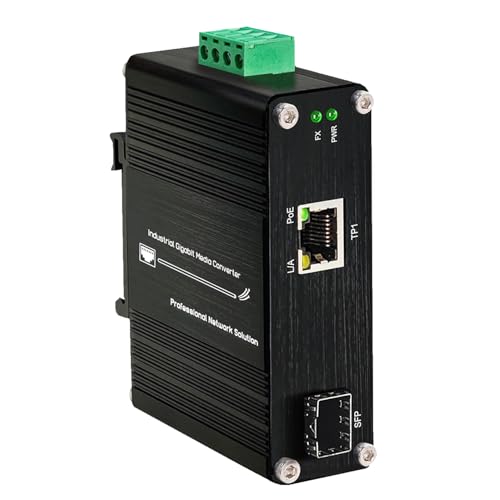 Mini Industrial 30W PoE+ Media Converter – DIN-Rail or Wall-Mount, 100/1000BASE-X SFP to 10/100/1000BASE-T, Full/Half-Duplex, IEEE 802.3af/at,-40°F to 167°F Operating Temperature