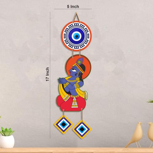 Image of Artvibes Cute Kanha Evil Eye Wall Decor for Main Door Entrance | Nazar Protection Hanging for Home Temple Living Room Bedroom | Good Luck Vastu Decorative Gift (WH 8574N)