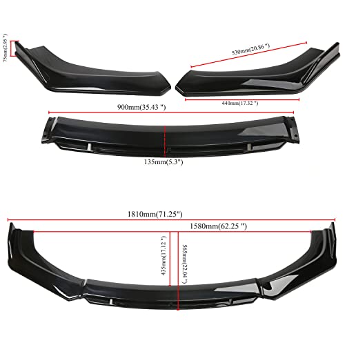 Image of Body Styling-Body Kit Rear /Front 3PC 4PC Splitters & Spoilers Various Type of Fin Diffusers and 2PC Big Small Sides ABS Mirror Covers & Wheel Arches Car Accessories (4PC Black Splitter)