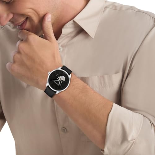 Image of Calvin Klein Ck Esteem Mech-Automatic Black Round Dial Men's Watch|Leather Material|Multi Color Band - 25200388