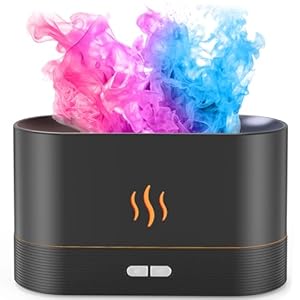 PIZAY Essential Oil Diffuser, Air Humidifier with Flame Led Light – 7 Colors, 180mL Capacity (8 Hours), Noiseless Operation, Auto-Off Protection – Perfect for Home Bedroom Office Gifts(Black)