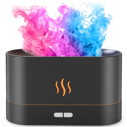 PIZAY Essential Oil Diffuser, Air Humidifier with Flame Led Light - 7 Colors, 180mL Capacity (8 Hours), Noiseless Operation, Auto-Off Protection - Perfect for Home Bedroom Office Gifts(Black)