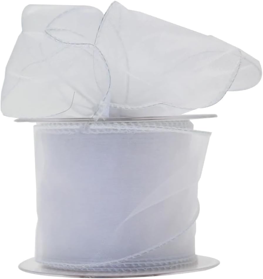 APACQuality Florist/Craft White Wired Edge Chiffon Organza Ribbon (70mm wide x 20m)