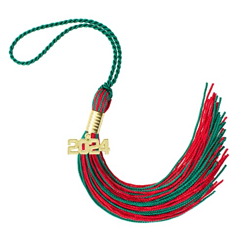 Tassel Depot 2024 Dark Green/Red Graduation Tassel - Every School Color Available - Made in USA