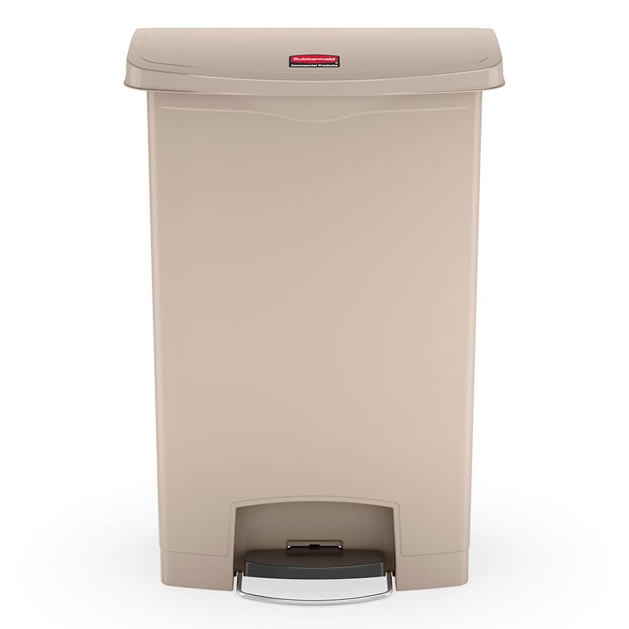 Image of Rubbermaid Commercial Products Streamline Plastic Front Step On Trash Can, 24 Gallon, Beige, Hands-Free Garbage Can for Medical Waste in Hospitals /Lab /Emergency /Patient Rooms
