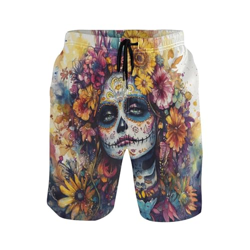 Short de bain mexicain haut de gamme stretch Dia De Los Muertos
