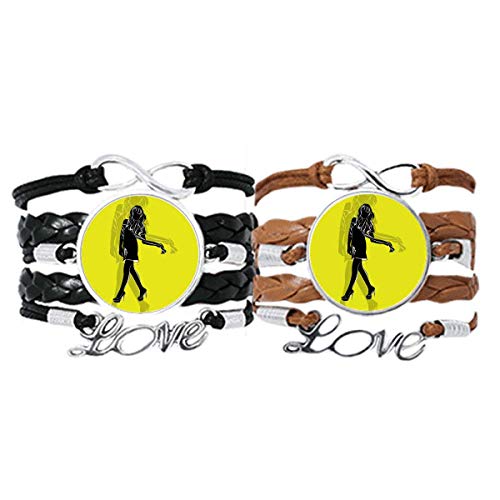Bracelet Amour Couple Cuir Corde Style Bohème Chic Silhouette de Femme