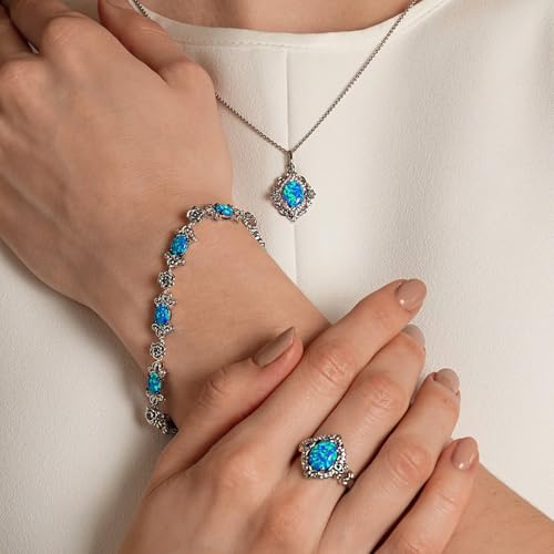 Jewelili Enchanted Disney Fine Jewelry Cinderella Tennis Bracelet for Women | Sterling Silver | London Blue Topaz & Created Blue Opal | Princess Inspired Jewelry Gifts for Her2