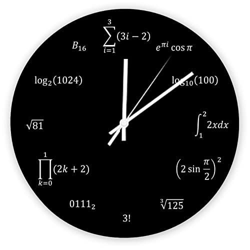Funlucy Decorative Silent No Ticking Wall Clock Math Equations And Notations Round Modern Wooden Clocks for Bedroom Living Room Home Office School Wall Art Decor, 30 X 30 CM
