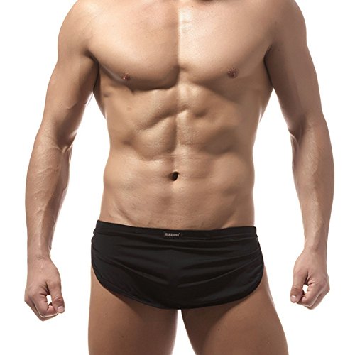 KAMUON Men’s Sexy Bulge Pouch Boxer Brief Underwear Lounge Shorts Thongs Support (US S = Asian Tag L : Waist 29\"-30\", Black)