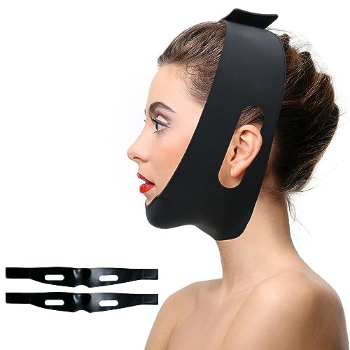 Post Surgical Chin Strap for Women &Men，Chin Lipo Compression Garment，Adjustable Stop Snoring Chin Strap，Lipo Post Chin Strap (Black 2PCS)