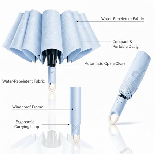 Image of Owme UV Umbrella for Women, Mini Folding Portable 3-Fold Umbrellas | Auto Open & Close for Rain and Sun Protection, Anti-Slip Handle | Windproof Umbrlla for Bedroom, Living Room,Entryway -