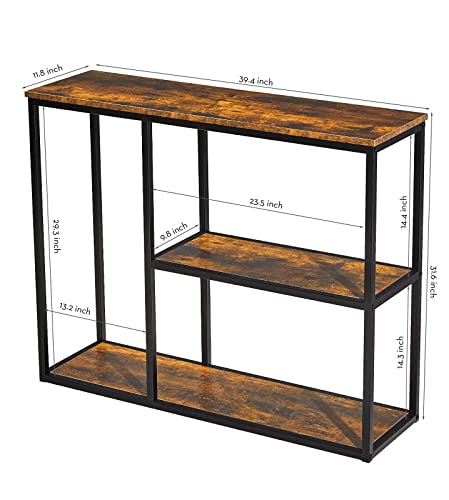 Image of WOHOMO Metal Console Table, Tall Narrow Sofa Table & Tv Stand With 3-Tier Storage Shelves, 40 Inch Industrial Entryway Table For Living Room, Corridor, Hallway, Rustic Brown