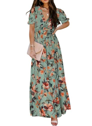 BLENCOT Women's Casual Boho Floral Printed Deep V Neck Loose