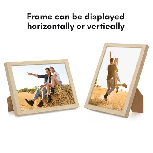 Americanflat 5x7 Picture Frame with Shatter-Resistant Glass - Streamline Collection - Thin Border Picture Frame for Tabletop and Wall Display - Hanging Hardware and Easel Stand Included - Natural Oak