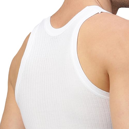 Image of Macho SPORTO Men's 100% Ribbed Cotton Sleeveless Vest | Solid Round Neck Tank Top Innerwear | Itch-Free, Soft & Comfortable Regular Fit Undershirt | Parka Vest | Pack of 3 White